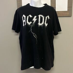 AC/DC Cotton:On Black Relaxed Boyfriend T-Shirt Distressed Goth Grunge Small